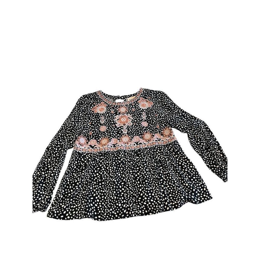 Savanna Jane Women's Embroidered Polka Dot Blouse Black Size M